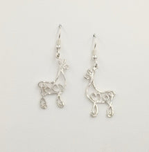 Load image into Gallery viewer, Alpaca or Llama Romantic Ribbon Momma And Baby Cria Earrings on French wires- Looks like a continuous line drawing made onto the shape of an alpaca or llama Hammered finish  Sterling Silver