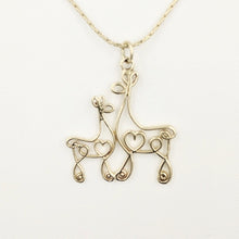 Load image into Gallery viewer, Alpaca or Llama Romantic Ribbon Momma And Baby Cria Pendant - Looks like a continuous line drawing made onto the shape of an alpaca or llama  14K Yellow Gold   