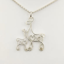 Load image into Gallery viewer, Alpaca or Llama Romantic Ribbon Momma And Baby Cria Pendant - Looks like a continuous line drawing made onto the shape of an alpaca or llama  Sterling Silver