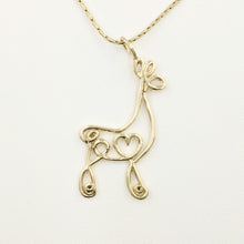 Load image into Gallery viewer, Alpaca or Llama Romantic Ribbon Pendant - Looks like a continuous line drawing made onto the shape of an alpaca or llama  Smooth finish 14K Yellow Gold 