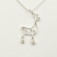Load image into Gallery viewer, Alpaca or Llama Romantic Ribbon Pendant - Looks like a continuous line drawing made onto the shape of an alpaca or llama  Smooth finish Sterling Silver