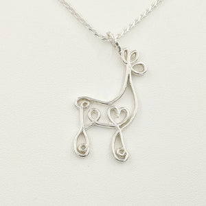 Alpaca or Llama Romantic Ribbon Pendant - Looks like a continuous line drawing made onto the shape of an alpaca or llama  Smooth finish Sterling Silver