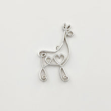Load image into Gallery viewer, Alpaca or Llama Romantic Ribbon Pin or Tie Tac - Looks like a continuous line drawing made onto the shape of an alpaca or llama  Smooth finish Sterling Silver