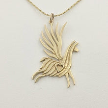 Load image into Gallery viewer, Alpaca or Llama Winged Soaring Spirit with Heart Pendant 14K Yellow Gold Smooth finish