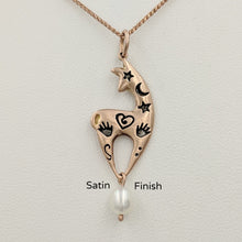 Load image into Gallery viewer, Alpaca or Llama Spirit Image Pendant with a White Freshwater Pearl Dangle Satin finish  !4K Rose Gold
