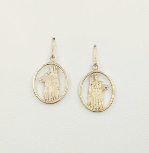Alpaca Suri Head Open View Earrings - 14K Yellow Gold on French Wires