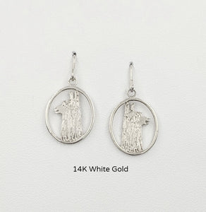 Alpaca Suri Head Open View Earrings - 14K White Gold on French Wires