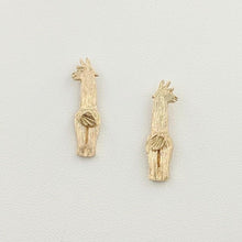 Load image into Gallery viewer, View from behind - Alpaca Suri Swoosh Tush Earrings 14K Yellow Gold on posts