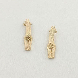 View from behind - Alpaca Suri Swoosh Tush Earrings 14K Yellow Gold on posts