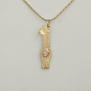 Swoosh Tush Suri Pendant viewed from the back - 14K Yellow Gold Suri with a 14K Rose Gold tail - all the tails actually moves