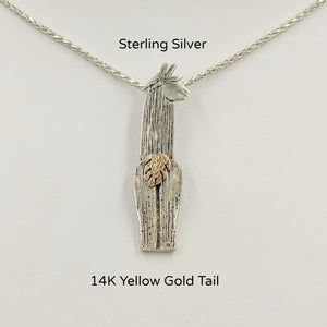 Sterling Silver Alpaca Suri Pendant viewed from the back Sterling Silver Suri with a 14K Yellow Gold tail, that actually moves