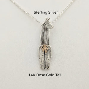 Sterling Silver Alpaca Suri Pendant viewed from the back Sterling Silver Suri with a 14K Rose Gold tail, that actually moves