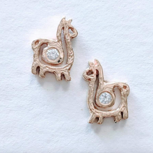 Load image into Gallery viewer, Alpaca or Llama Petite Spiral Earrings with Diamonds  compact 14K Rose Gold on posts