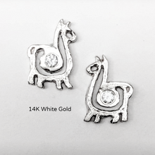 Load image into Gallery viewer, Alpaca or Llama Petite Spiral Earrings with Diamonds  compact 14K White Gold on posts