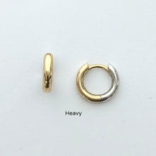 Load image into Gallery viewer, Huggie Earrings Hinged Loops - Reversible 2 tone 14K Yellow Gold and 14K White Gold 