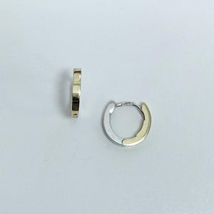 Huggie Earrings Hinged Loops - Lightweight, Reversible 2 tone 14K Yellow Gold and 14K White Gold 