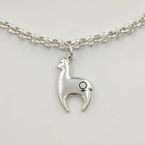 Alpaca Huacaya hand-made Sterling silver crescent shaped charm with a gender accent stamp; shiny finish