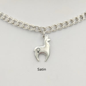Alpaca Huacaya hand-made Sterling silver crescent shaped charm with a gender accent stamp; satin finish