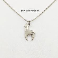 Load image into Gallery viewer, Alpaca Huacaya 14K white gold hand-made crescent shaped pendant with a gender accent stamp; shiny finish