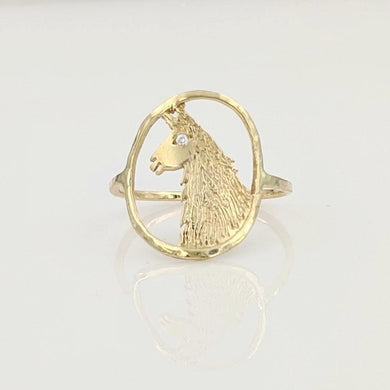 Llama Head Open View Ring - 14K Yellow Gold with Diamond eye accent