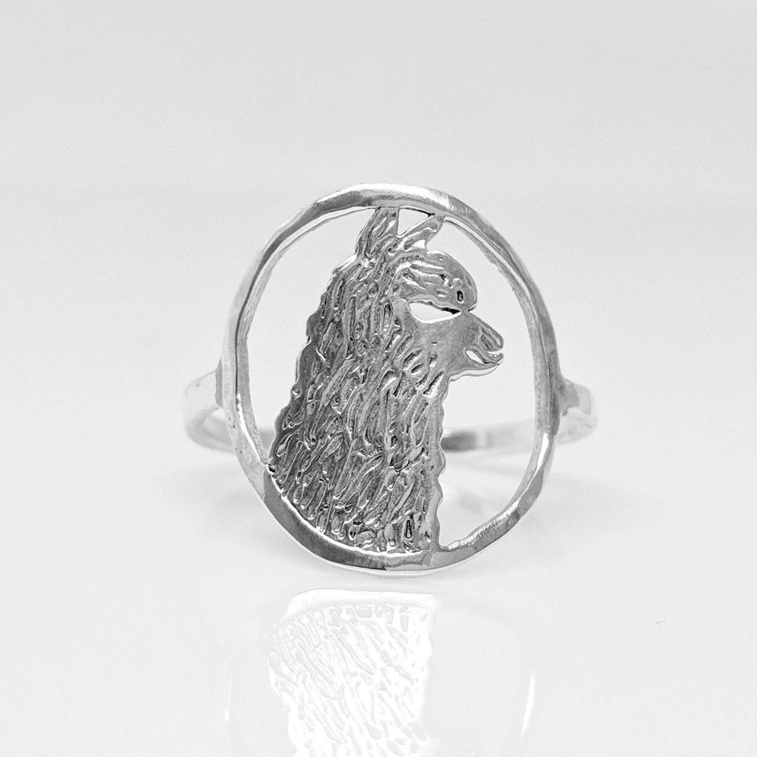 Alpaca Huacaya Head Open View Ring - Classic open design with the unique silhouette of a Huacaya alpaca head.  Sterling Silver