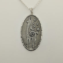 Load image into Gallery viewer, Alpaca or Llama Celestial Oval Pendant Sterling Silver with Hammered and Shiny Rim