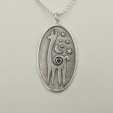 Load image into Gallery viewer, Alpaca or Llama Celestial Oval Pendant Sterling Silver with Smooth and Shiny Rim