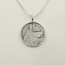 Load image into Gallery viewer, Alpaca Huacaya Head Coin Pendant - Sterling Silver