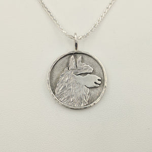 Alpaca Huacaya Head Coin Pendant - Sterling Silver