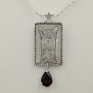  ALSA National Show Champion Charms Pendant - National Alpaca Champion - Sterling Silver with Garnet teardrop dangle accent 