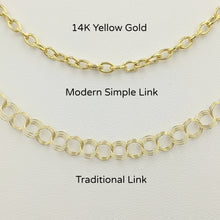 Load image into Gallery viewer, 2 Styles of Charm Bracelets - 14K Yellow Gold Modern Simple Link and Traditional Charm Bracelet