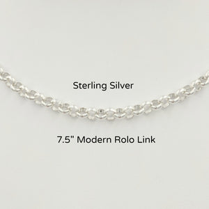 Sterling Silver Modern Rolo Link Charm Bracelet