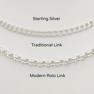 2 Styles of Charm Bracelets in Sterling Silver Traditional Charm Bracelet and Modern Rolo Link