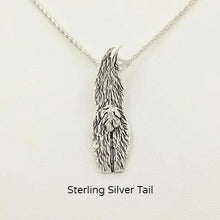 Load image into Gallery viewer, Viewed from behind  Silver Swoosh Tush Llama Pendant - with a Sterling Silver tail