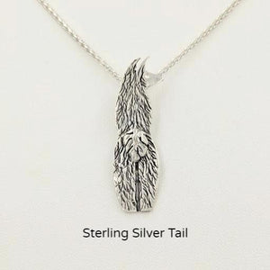 Viewed from behind  Silver Swoosh Tush Llama Pendant - with a Sterling Silver tail