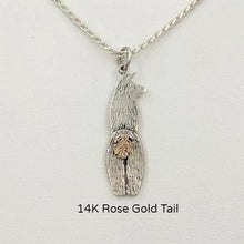 Load image into Gallery viewer, Viewed from behind  Silver Swoosh Tush Llama Pendant - with a 14K Rose Gold tail