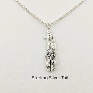 Viewed from behind  Silver Swoosh Tush Llama Pendant - with a Sterling Silver tail
