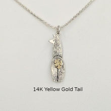 Load image into Gallery viewer, Viewed from behind  Silver Swoosh Tush Llama Pendant - with a 14K Yellow Gold tail