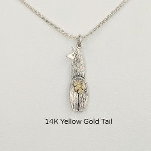 Viewed from behind  Silver Swoosh Tush Llama Pendant - with a 14K Yellow Gold tail