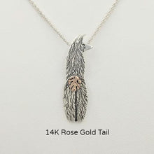 Load image into Gallery viewer, Viewed from behind  Silver Swoosh Tush Llama Pendant - with a 14K Rose Gold tail