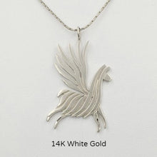 Load image into Gallery viewer, Alpaca or Llama Winged Soaring Spirit Pendant - 14K White Gold  Animal smooth finish  Animal Smooth Finish