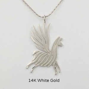 Alpaca or Llama Winged Soaring Spirit Pendant - 14K White Gold  Animal Smooth Finish