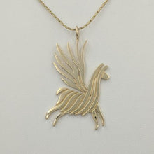 Load image into Gallery viewer, Alpaca or Llama Winged Soaring Spirit Pendant - 14K Yellow Gold  Smooth finish
