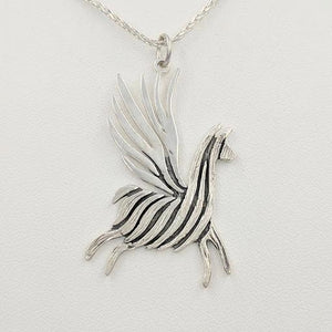 Alpaca or Llama Winged Soaring Spirit Pendant - Sterling Silver Animal fiber finish