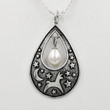 Load image into Gallery viewer, Alpaca or Llama Celestial Spirit Teardrop Pendant with Pearl  Sterling Silver with white freshwater pearl dangle