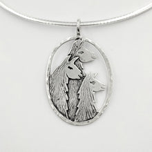 Load image into Gallery viewer, Llama Tri-Head Pendant  Oval with hammered rim - Sterling Silver
