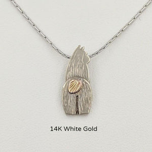 Alpaca Huacaya Swoosh Tush Pendant - View from the back; tail actually moves - 14K White Gold Alpaca with 14K Yellow Gold tail