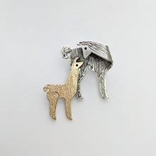 Load image into Gallery viewer, Llama Kiss Pin - Sterling Silver Mother with 14K Yellow Gold Baby Cria