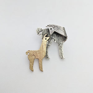 Llama Kiss Pin - Sterling Silver Mother with 14K Yellow Gold Baby Cria