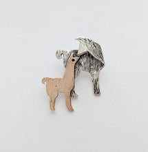 Load image into Gallery viewer, Llama Kiss Pin - Sterling Silver Mother with 14K Rose Gold Baby Cria